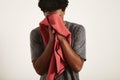 Young black sportsman wiping his face with a towel Royalty Free Stock Photo