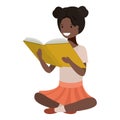 Young black student girl sitting reading book Royalty Free Stock Photo