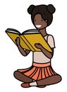 Young black student girl sitting reading book Royalty Free Stock Photo