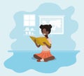 Young black student girl sitting reading book Royalty Free Stock Photo