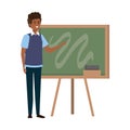 Young black teacher male with chalkboard character