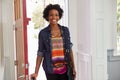 Young black woman arriving home Royalty Free Stock Photo