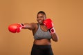 Young Black Woman Boxing Wearing Red Gloves Throwing Punch Royalty Free Stock Photo