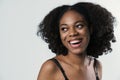 Young black woman in bra laughing and looking aside Royalty Free Stock Photo