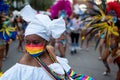 A young black woman dancer dances 2021 Pride parade in Barcelona, Spain on September 5, 2021, organized by Lgbti+ and lgbt