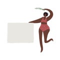 Young black woman feminist in underwear with a banner in her hands. Concept about body positive, feminism and equality. Girl power Royalty Free Stock Photo