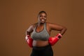 Young Black Woman Posing With Boxing Gloves At Studio Royalty Free Stock Photo