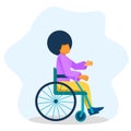 Young black woman sitting in wheelchair. African American girl raised empty hands, living with disability, equal Royalty Free Stock Photo