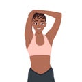 Young black woman stretching her arms and preparing for workout