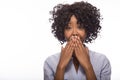 Young black woman surprised face portrait