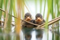 young blackbirds hiding among dense reeds Royalty Free Stock Photo