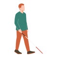 Young blind man walk