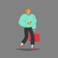 Young blond bob woman stroll after shopping vector.