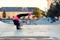 Young blond girl dancing break dance Royalty Free Stock Photo