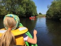 Girl in a kayak on Wieprza river, Poland Royalty Free Stock Photo