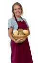 Young blond woman with bread rolls from the bakery Royalty Free Stock Photo