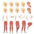 Young Blond Woman Character Constructor with Separated Body Parts and Face with Different Emotion Vector Set Royalty Free Stock Photo