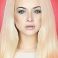 Young blond woman with green eyes.Beautiful Girl with make-up Royalty Free Stock Photo
