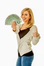 Woman with cash fan Royalty Free Stock Photo