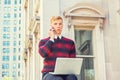 Young blonde American college student studying in New York City Royalty Free Stock Photo