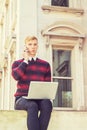 Young blonde American college student studying in New York City Royalty Free Stock Photo