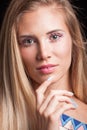 Young blonde beauty portrait with crystals makeup Royalty Free Stock Photo