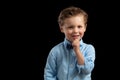 Young Blonde Boy Bow Tie Hand Chin Royalty Free Stock Photo
