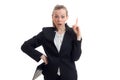 Young blonde business woman in uniform has an idea Royalty Free Stock Photo