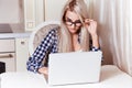 Young blonde business woman working with laptop Royalty Free Stock Photo