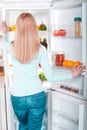 Young blonde at home near fridge