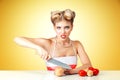 Young woman cutting onion Royalty Free Stock Photo