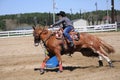 Young blonde woman barrel racing Royalty Free Stock Photo