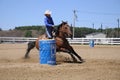 Young blonde woman barrel racing Royalty Free Stock Photo