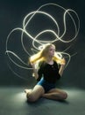 Young Blonde Woman Long Exposure Light Painting Royalty Free Stock Photo