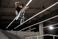 Young BMX Rider Doing Extreme Tricks on Bike in the Skatepark. Healthy and Active Lifestyle.