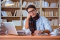 The young book writer writing in library