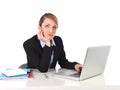 Young bored businesswoman working in stress at office computer frustrated Royalty Free Stock Photo