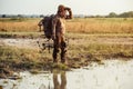 Bow hunter tracking prey. Modern Bow Hunter. Royalty Free Stock Photo