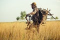 Bow hunter tracking prey. Modern Bow Hunter. Royalty Free Stock Photo