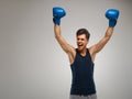 Young boxer celebrate victory. Success Royalty Free Stock Photo