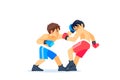 A young boxer or fighter loses and gets hit in the face by a knockdown or knockout in the boxing ring during a fight Royalty Free Stock Photo