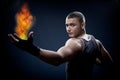 Young boxer with fire Royalty Free Stock Photo