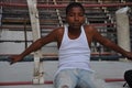 Young boxer sits ringside havana cuba