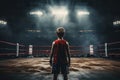 Young Boxer Standing in the Ring - View from the Back. AI