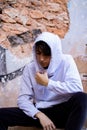 Young boy in an abandoned house Royalty Free Stock Photo