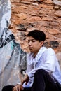 Young boy in an abandoned house Royalty Free Stock Photo