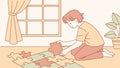 Young Boy Assembling a Jigsaw Puzzle on the Floor Illustration, vector design Generative AI Royalty Free Stock Photo