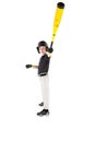 Young boy baseball player showing off with his bat extended Royalty Free Stock Photo