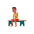 young boy basketball player sitting on bench cartoon vector Royalty Free Stock Photo