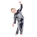 Young boy in a black skeleton costume